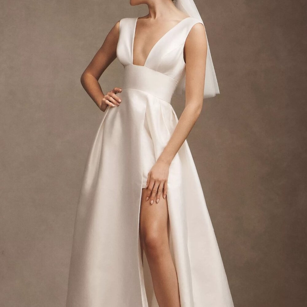 Wtoo by Watters Sami Plunge A-Line Satin Wedding Gown - Anthropologie